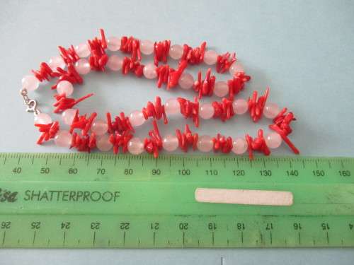 925 Sterling Silver Genuine Coral and Rose Quartz Necklace