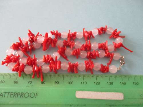 925 Sterling Silver Genuine Coral and Rose Quartz Necklace