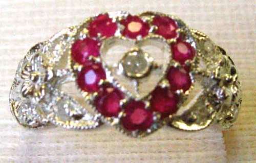 925 Sterling Silver with Genuine  Rubies and Diamonds Ring