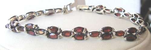 925 Solid  Sterling Silver and Genuine Garnets Bracelet