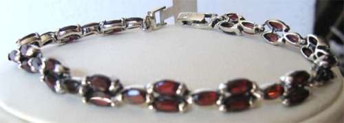 925 Solid  Sterling Silver and Genuine Garnets Bracelet
