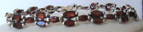 925 Solid  Sterling Silver and Genuine Garnets Bracelet