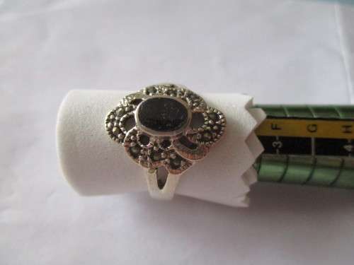 925 Sterling Silver, Marcasite and Black onyx Ring