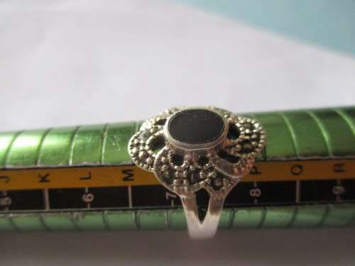 925 Sterling Silver, Marcasite and Black onyx Ring