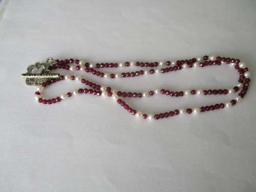 925  Sterling Silver & Faceted Garnets and Cultyred Pearls Necklace