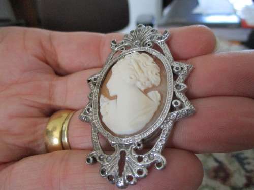 Vintage Genuine Italian Cameo in 925 - Big  Sterling Silver Frame - Pendant