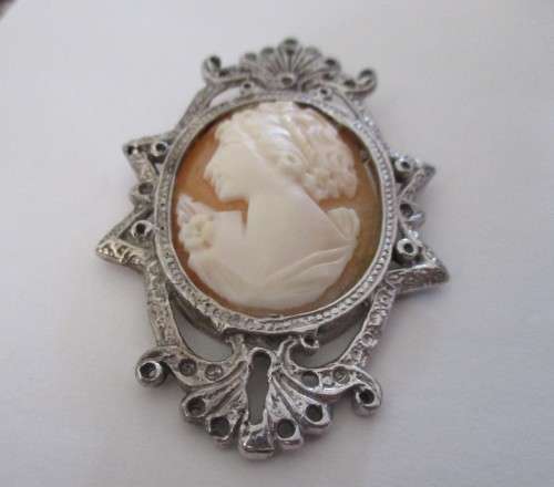 Vintage Genuine Italian Cameo in 925 - Big  Sterling Silver Frame - Pendant