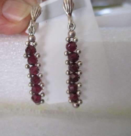 925 Sterling Siver and Genuine Garnets Drop Earrings
