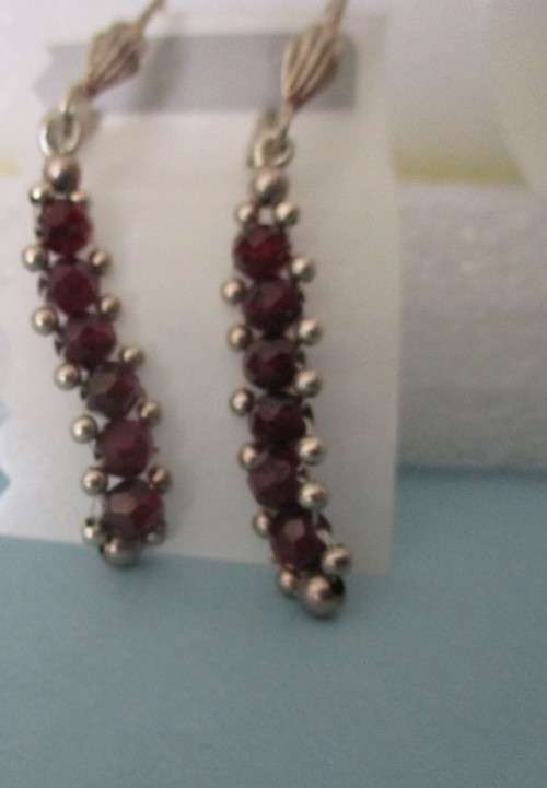 925 Sterling Siver and Genuine Garnets Drop Earrings