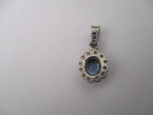 9 ct White Gold , Blue Topaz and Seed Pearls Pendant