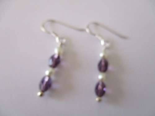 925 Sterling Silver, Genuine Amethyst & Fresh water Pearls Earrings