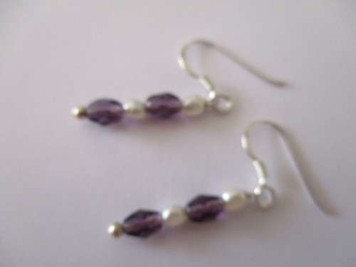 925 Sterling Silver, Genuine Amethyst & Fresh water Pearls Earrings