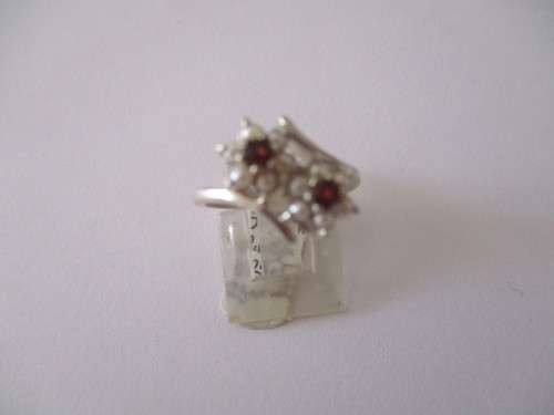 925 Sterling Silver , Garnets and Pearls Ring