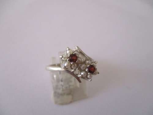 925 Sterling Silver , Garnets and Pearls Ring
