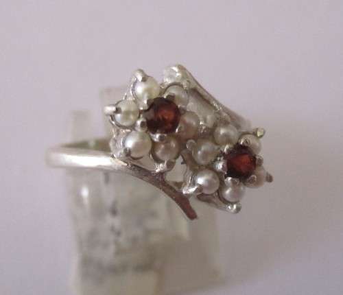 925 Sterling Silver , Garnets and Pearls Ring