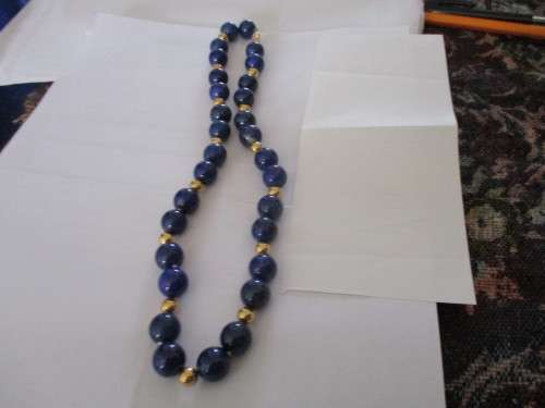 Genuine 12.00 mm Lapis Lazuli with 14k Gold Beads and 14k Gold Clasp Necklace