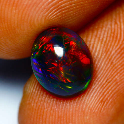 2.03 ct Grand Black Fire Opal , Cabochon cut 11.00 x  9.00 mm