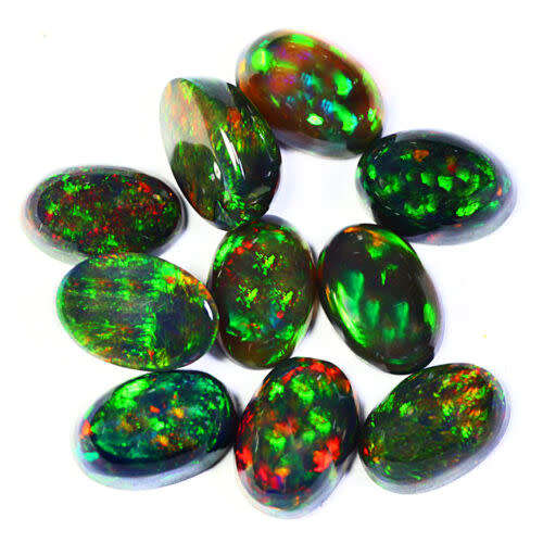 3.68Ct [ 10 Pc] Oval cut 6 x 4 mm Multi Color Play Black Fire Opal