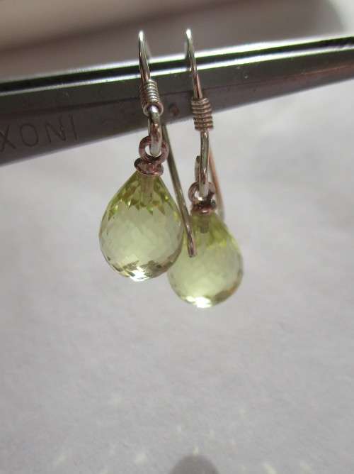 925  Sterling Silver and Genuine Lemon Quartz  Earrings