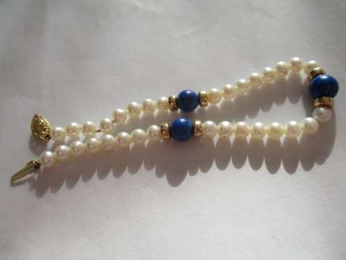 14K Glod Clasp & 14k gold Beads , Lapis Lazuli and Cultured Pearls Bracelet