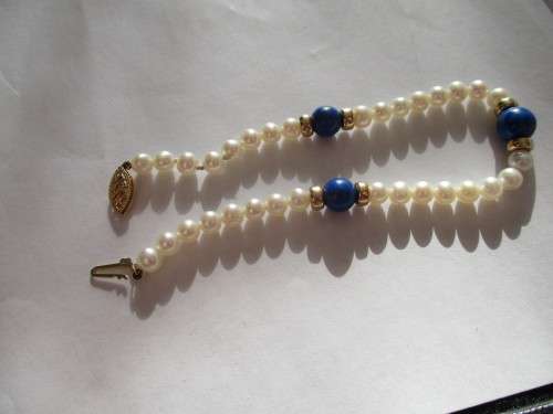 14K Glod Clasp & 14k gold Beads , Lapis Lazuli and Cultured Pearls Bracelet