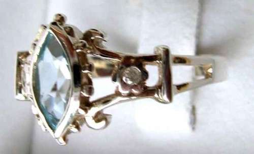 925 Sterling Silver  Genuine Blue topaz and diamonds Ring