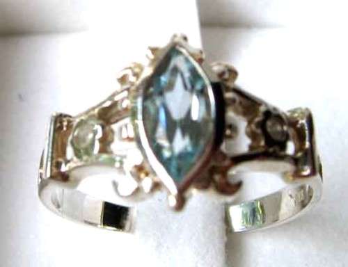 925 Sterling Silver  Genuine Blue topaz and diamonds Ring
