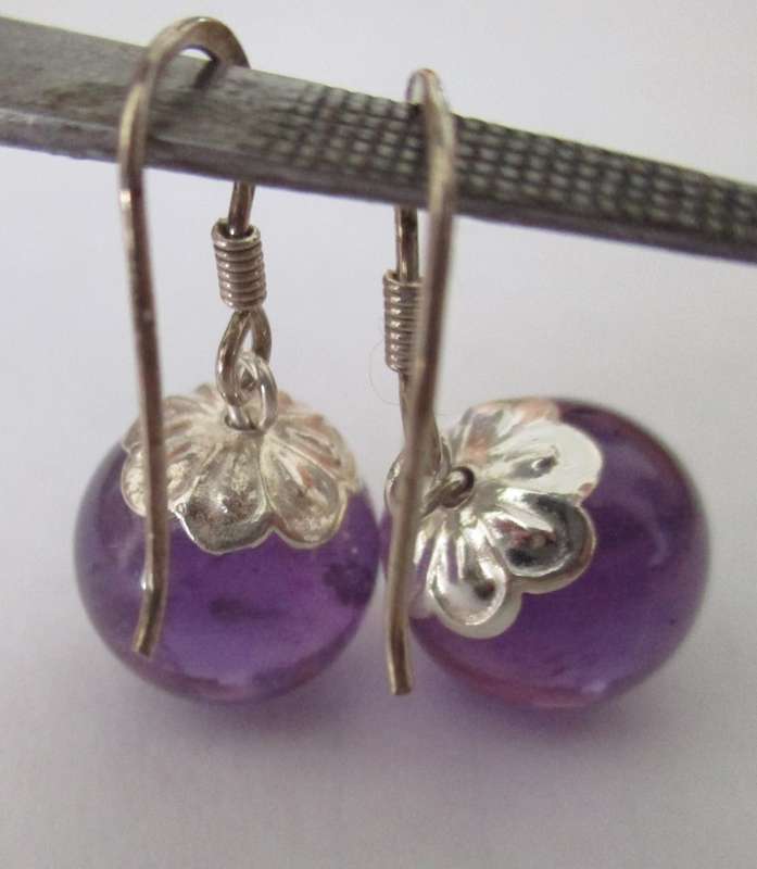 Big & Beautiful, 925- Sterling Silver  & 12 mm Round Amethyst Earrings