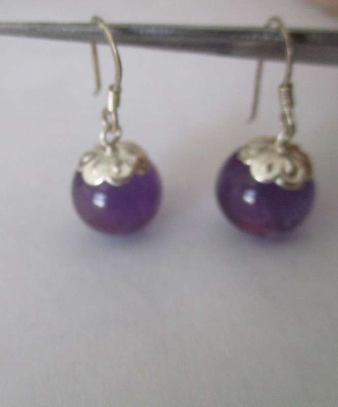 Big & Beautiful, 925- Sterling Silver  & 12 mm Round Amethyst Earrings