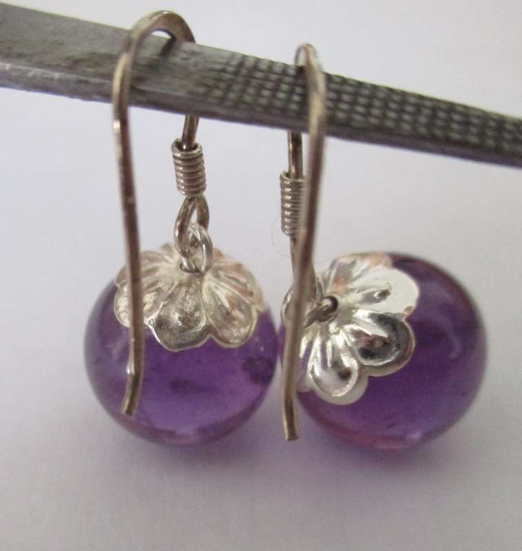Big & Beautiful, 925- Sterling Silver  & 12 mm Round Amethyst Earrings