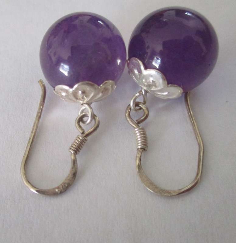 Big & Beautiful, 925- Sterling Silver  & 12 mm Round Amethyst Earrings