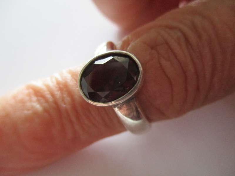 Solitaire , Sterling Silver and  Genuine Garnet  Ring.