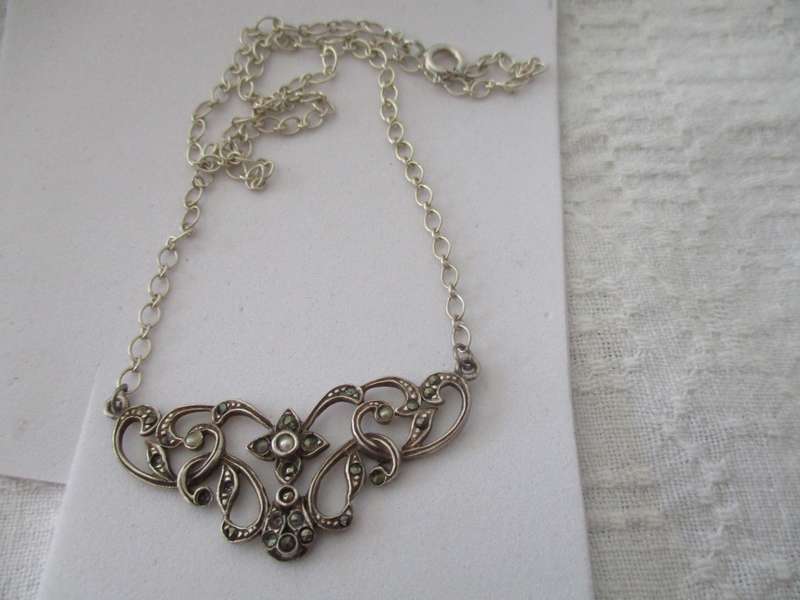 925 Sterling Silver Maracasite and Seed Pearls Necklace
