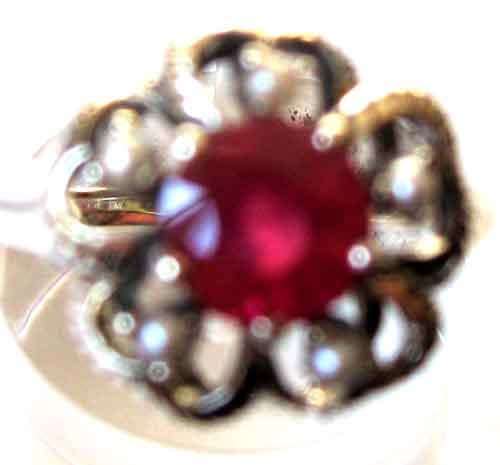 925 Sterling Silver, Ruby and Seed Pearls Ring