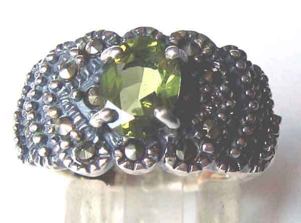 Sterling Silver  Marcasite and Peridot  Ring