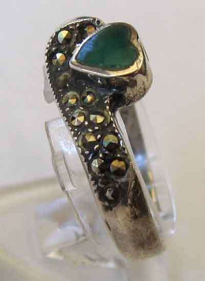 Solid -Sterling Silver , Marcasite and Agate Ring
