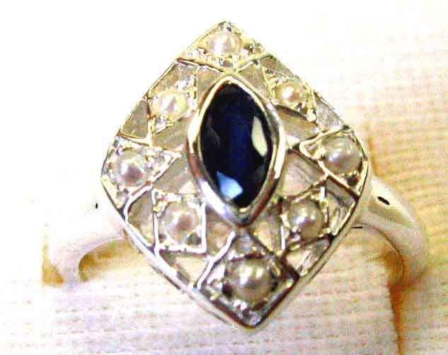 Sterling Silver with Genuine Sapphire and Seed pearl  Ring.