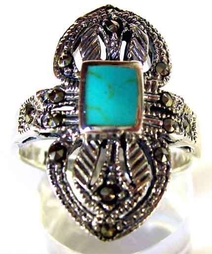 Stylish -Sterling Silver , Marcasite and Turquoise Ring