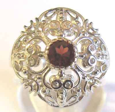Sterling Silver, CZ  & Genuine Garnet  Ring.