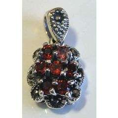 Sterling Silver, Marcasite  and Garnets - Pendant