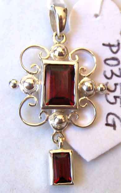 Beautiful , 925-Sterling Silver and Genuine Garnets  Pendant.