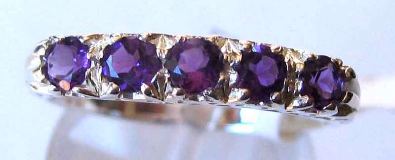 925 -Sterling Silver and Genuine Amethysts Half eternity  Ring