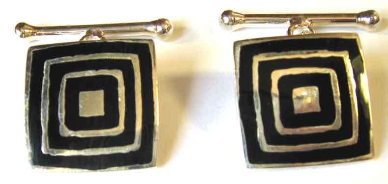 Sterling Silver  & Enamel Black  -  Cufflinks