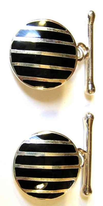 Lovely  Sterling Silver  and Black Enamel -  Cufflinks
