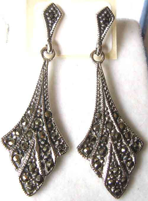 A pair of Sterling Silver and  Marcasite   Earrings.