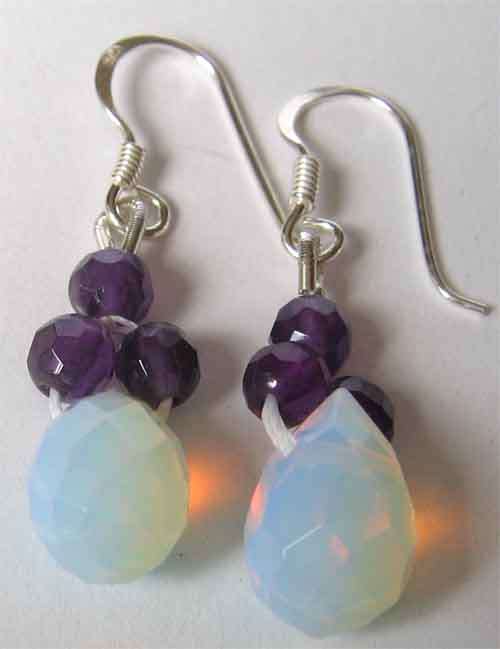 A pair of Sterling Silver, Opalite and Amethysts Earrings.