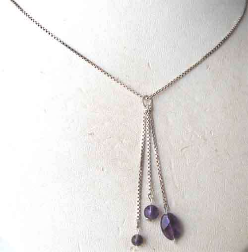 Solid 925 -Sterling Silver Chain and  Amethyst  Necklace