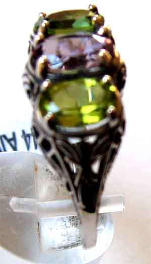 Sterling Silver  with Genuine Peridot  &  Amethyst Ring.