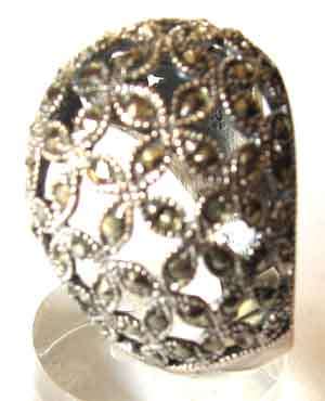 Beautiful  925 Sterling Silver  and Marcasite  - Dome Ring
