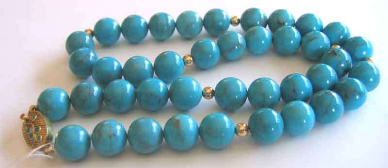 Beautiful Turquoise - Necklace - Round 10.00mm & silver clasp